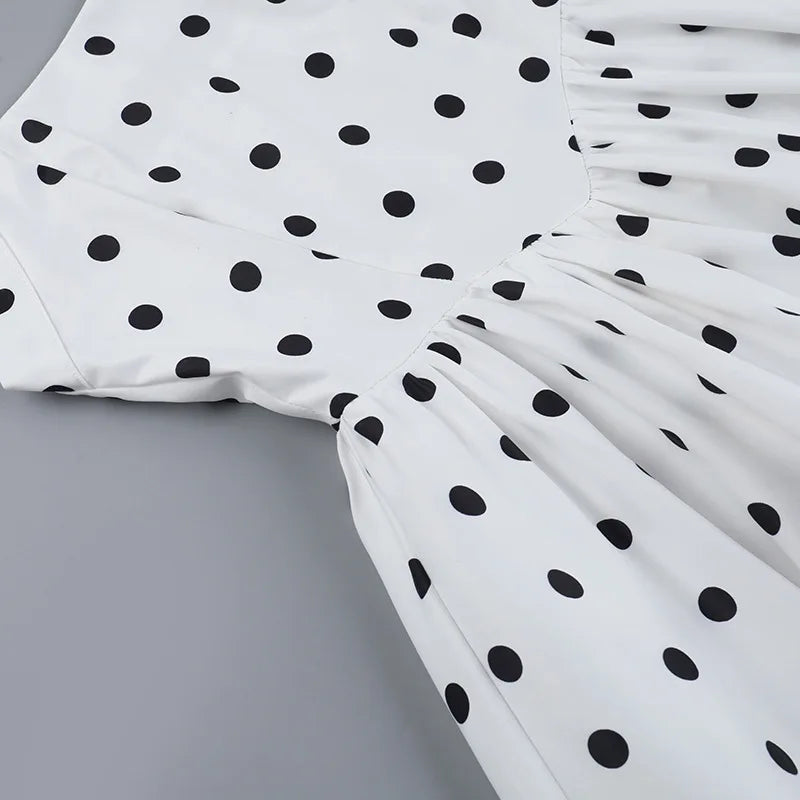 TARUXY Polka Dot Vacation Mini Dress For Women  High Waist A-line Ball Gown Dress Sleeveless Halter Neck Female Summer Fashion