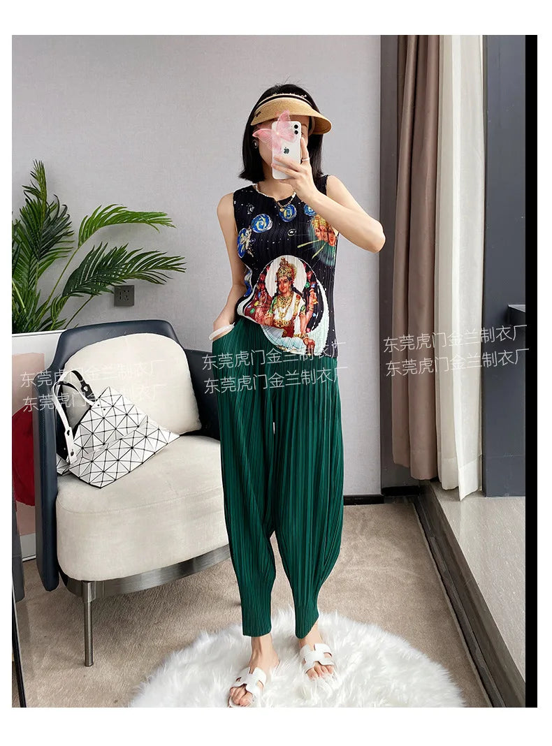 Miyake Life Pleated Pants Loose Harem Pants Women's Summer Thin Fashion Versatile Nine-minute Calf Pants
