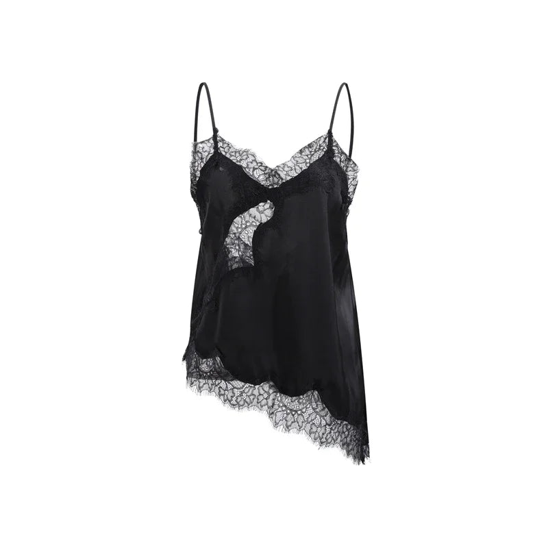 Y2K Sleeveless Backless Women Tank Tops Fashion Summer Lace Satin Patchwork Camisole Vest Chic New Evening Party Lady Top Street