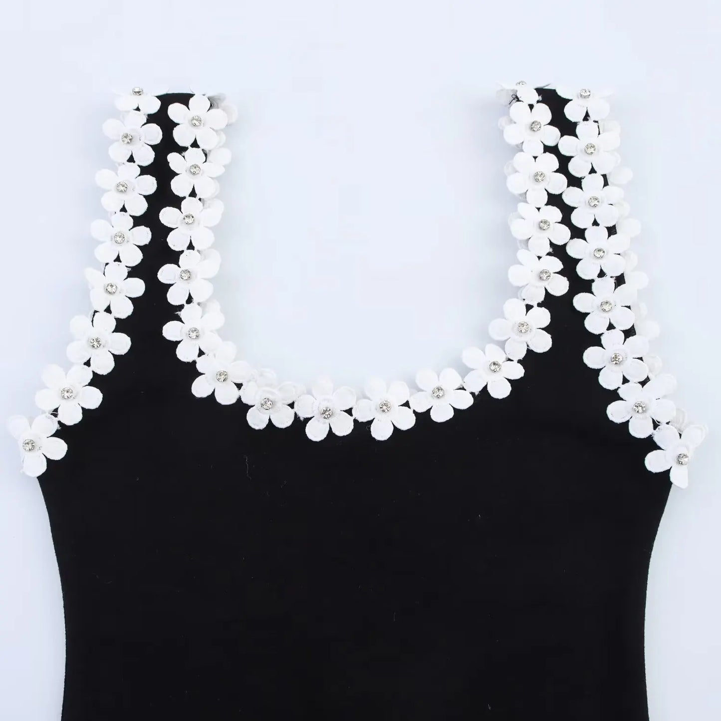 TRAFZA Female Summer Sexy Slim Dress 2 Color Solid Square Collar Sleeveless Backless Flower Decoration Women's Fashion Dresses