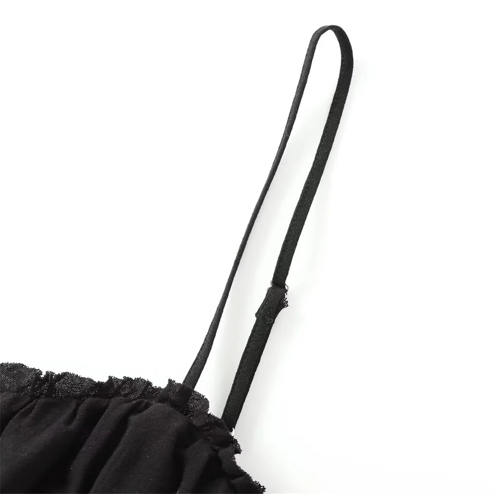 BMURHMZA 2024 Summer New Product Women's Fashion Sleeveless Sexy Midi Layered Splicing Strap Short Dress Short Skirt