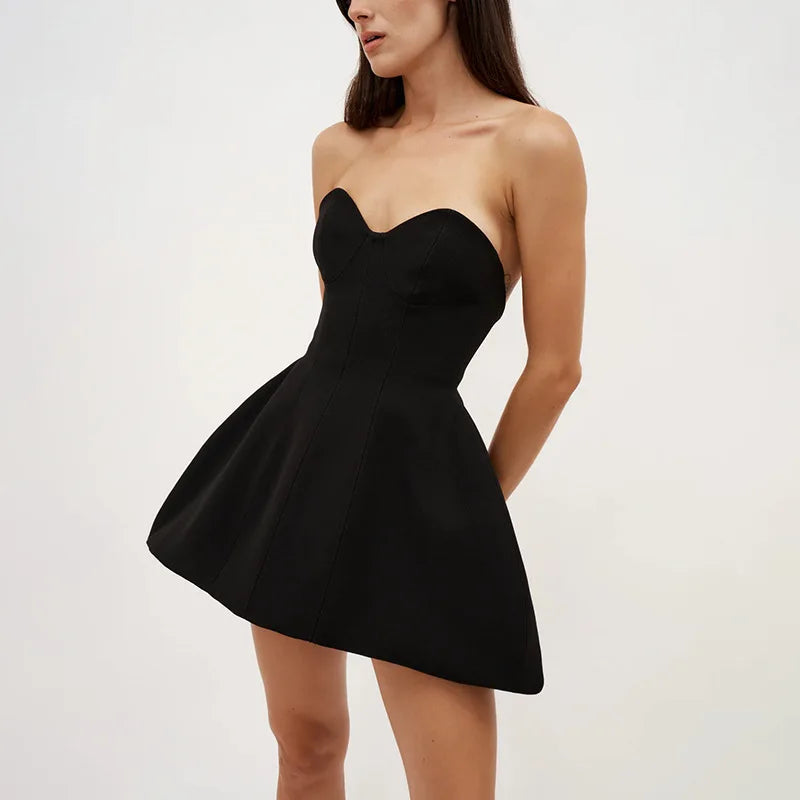Tornova Strapless Sexy Backless Black Dress For Women Fashion Evening Party Mini Dress High Waist A-line Bodycon Female Dress