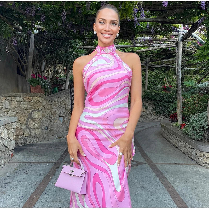 Geometric Print Cape Women's Set Loose Batwing Sleeve Top Flowy Maxi Skirt 2025 Summer Elegant Suit Holiday Fashion Lady Sets