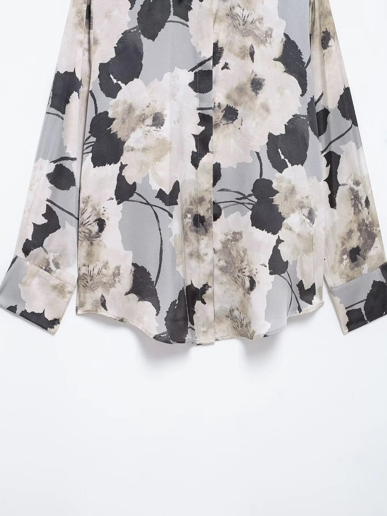 TRAFZA Women 2025 Spring Fashion Silk Satin Texture Long Sleeve Printed Shirt Button Midi Skirt Suit Female Printed Set