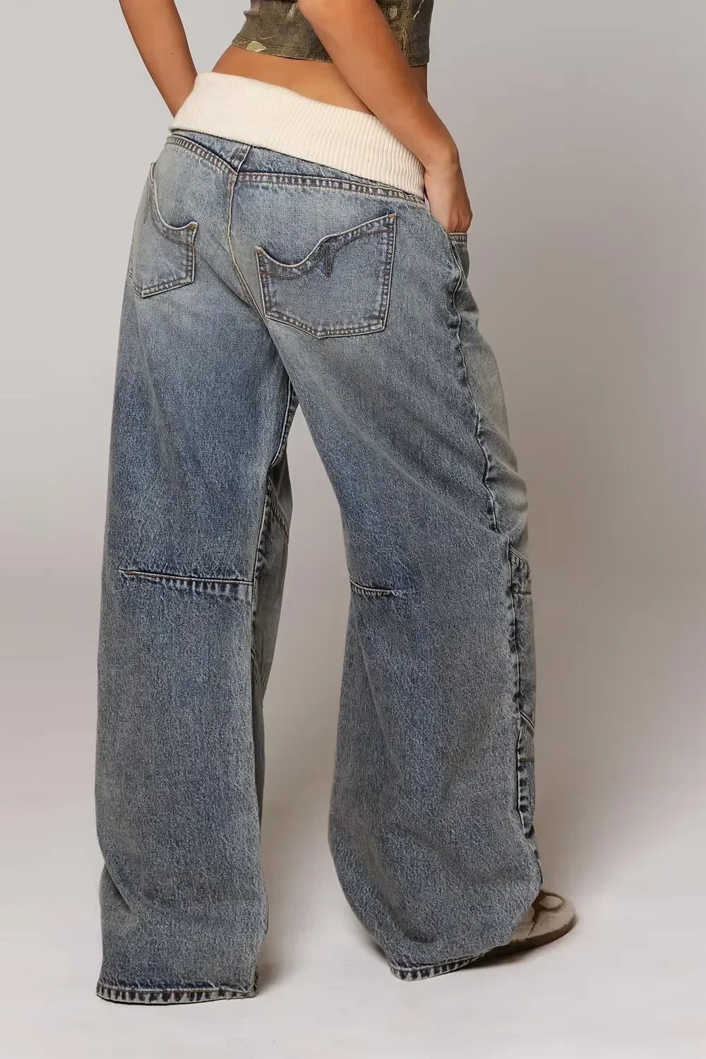 Y2K Hip-hop Stitching Fashion Joker Retro Jeans Female Korean Casual Simple Dress Essential Wide-leg Pants Loose  Joker Overalls