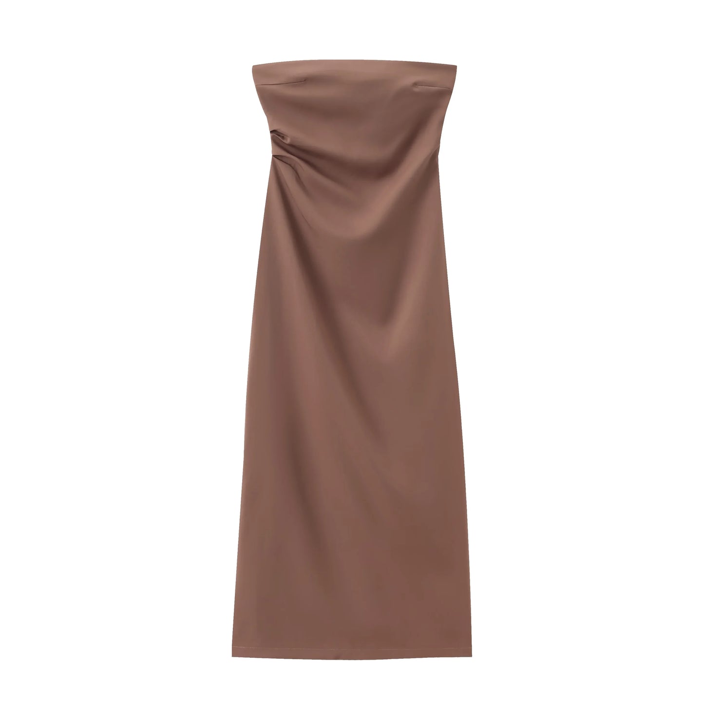 TRAF Women Fashion Summer New Sexy Split Back Zip Pleated Sleeveless Strapless Dress Chic Female French Elegant Evening