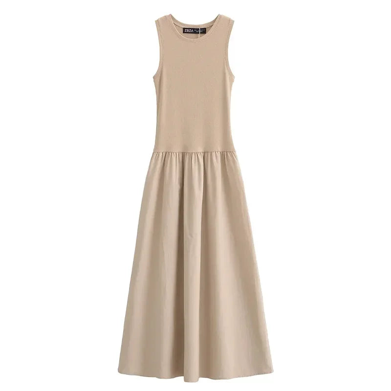Khaki Elegant Long Dresses 2025 Women's Spring Sleeveless Black Dresses Fashion Casual Party  Dress Vestidos For Female