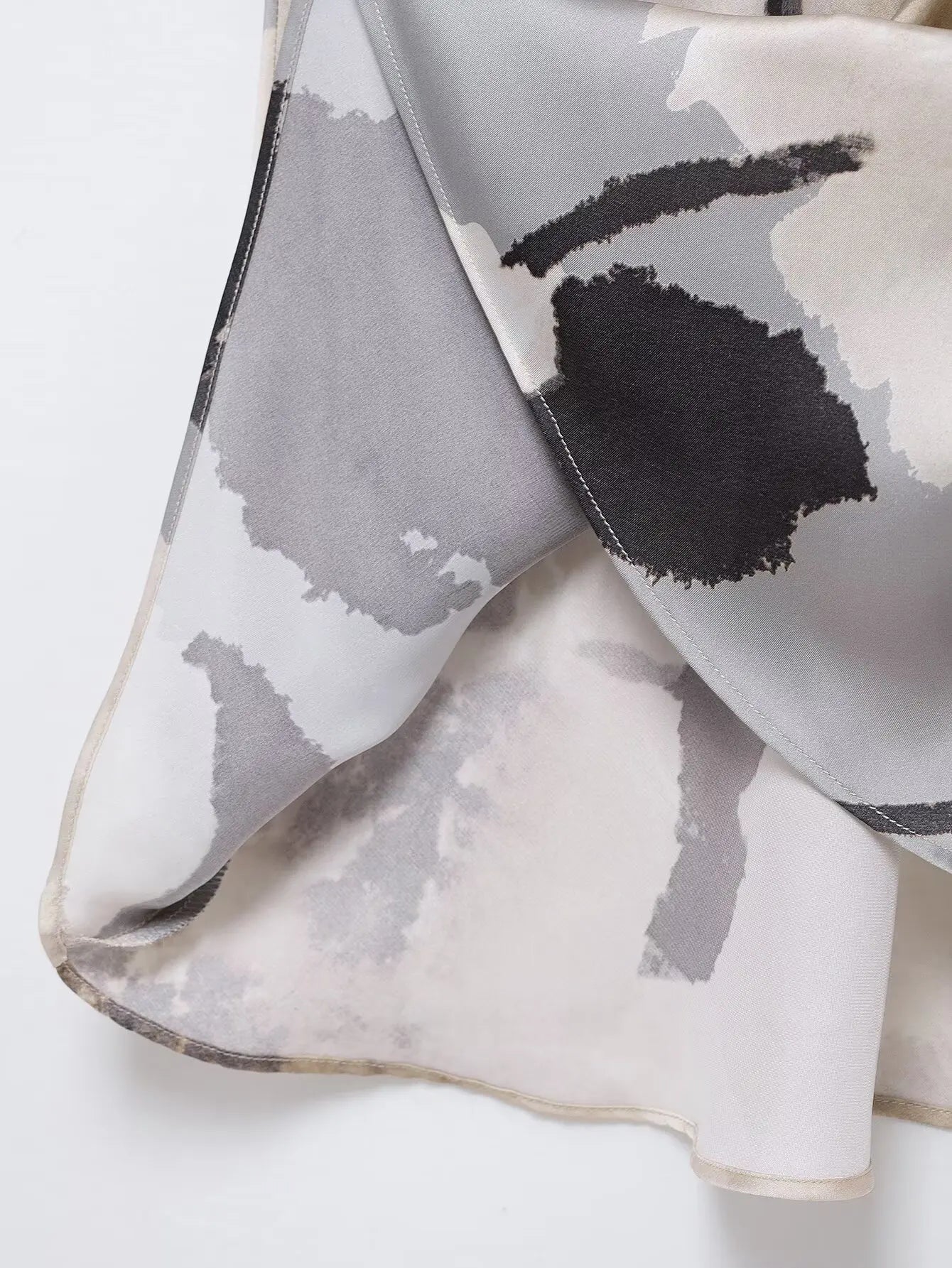 TRAFZA Women 2025 Spring Fashion Silk Satin Texture Long Sleeve Printed Shirt Button Midi Skirt Suit Female Printed Set