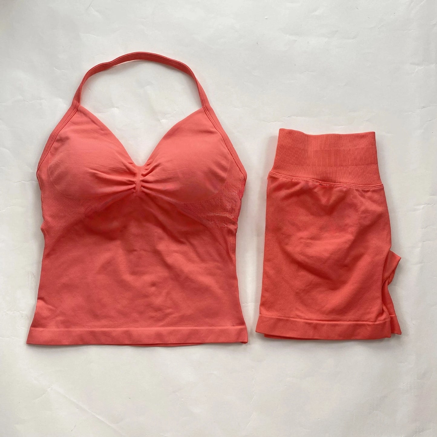 2 sets of sportswear, peach-bottomed shorts set, drawstring top, seamless impact tight shorts, yoga outfit, fitness set