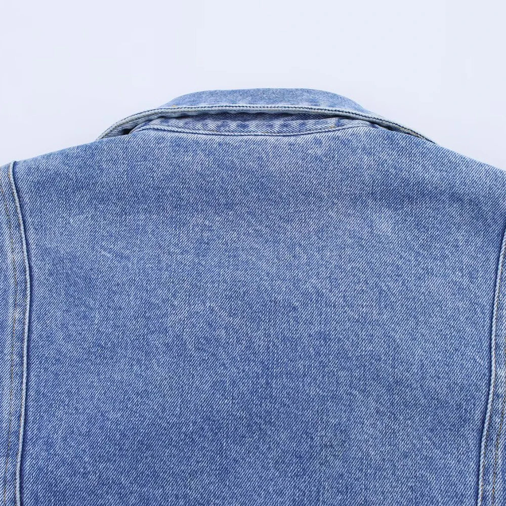 TRAF Women's Short Lapel Denim Shirt + Irregular Fashion Short Skirt Pants Vintage Casual Denim Suit Commuter High Street Suit