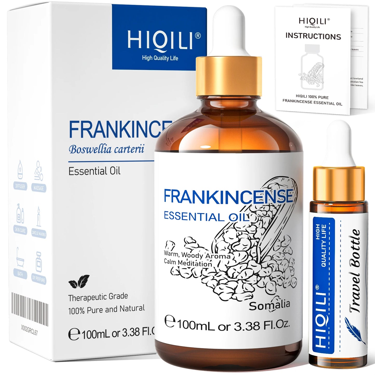 HIQILI Ylang-Ylang Essential Oil 100ML Citronella Geranium 100% Natural Tree Oil for Skin Massage Stress Relief & Aromatherapy