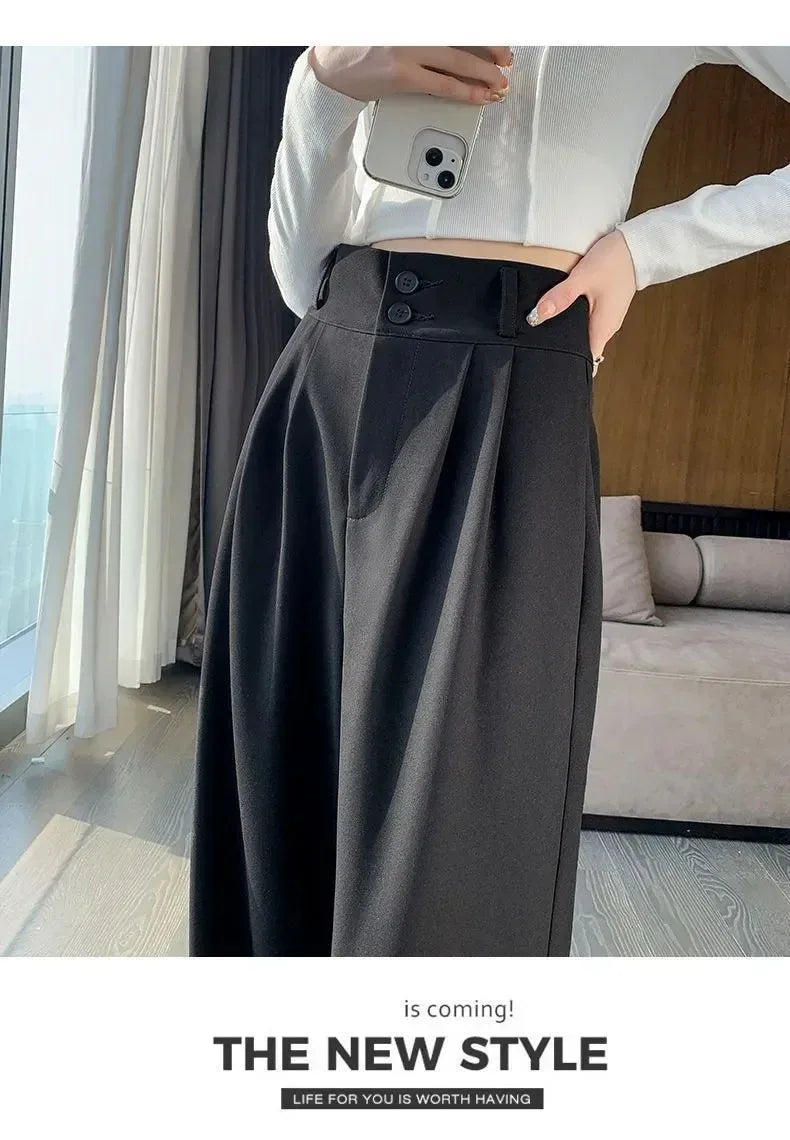 Elegant Wide Leg Pants Women Korean Style High Waist Black Baggy Pants Office Ladies Fashion Loose Suit Trousers Streetwear