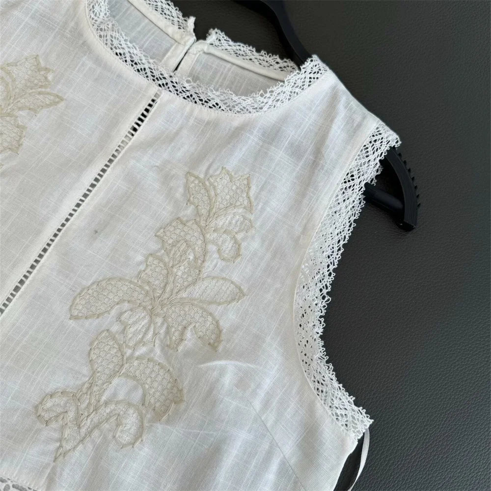 Taop&Za round neck sleeveless embroidered short top summer new women's fashion casual high waisted embroidered skirt