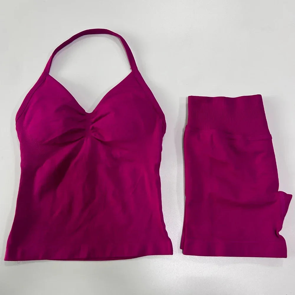 2 sets of sportswear, peach-bottomed shorts set, drawstring top, seamless impact tight shorts, yoga outfit, fitness set