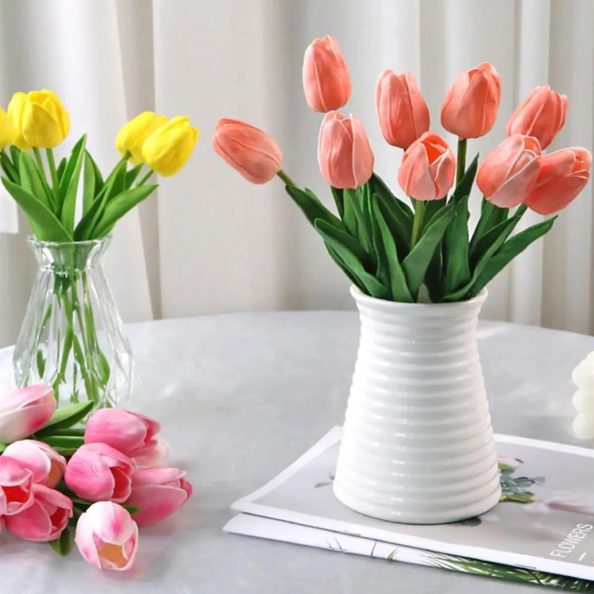 10Pcs Artificial Flower Realistic Touch Tulip Scrapbooking Vase Home Decor Wedding Garden Arch Garland  Mother's Day Bouquet diy