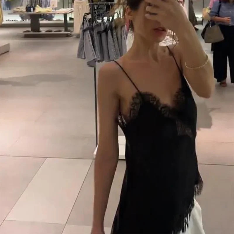 Y2K Sleeveless Backless Women Tank Tops Fashion Summer Lace Satin Patchwork Camisole Vest Chic New Evening Party Lady Top Street