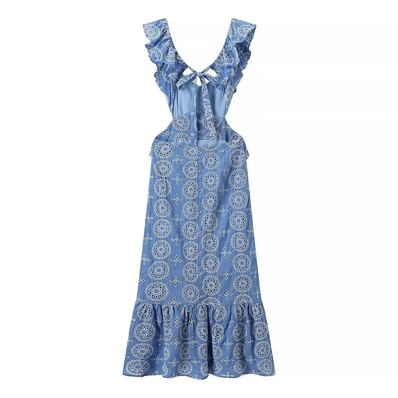 2024 ZAR4 Summer New Women's Clothing Style Fashion Heavy Industry All Cotton Embroidered Layered Decorative Midi Dress
