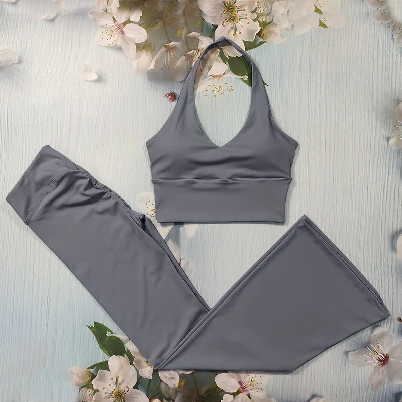 Scrunch Sports Suit Women's Yoga Set Gym Wear Sexy Sports Bras and Flared Leggings Sets Fitness Outfits Female Workout Clothes
