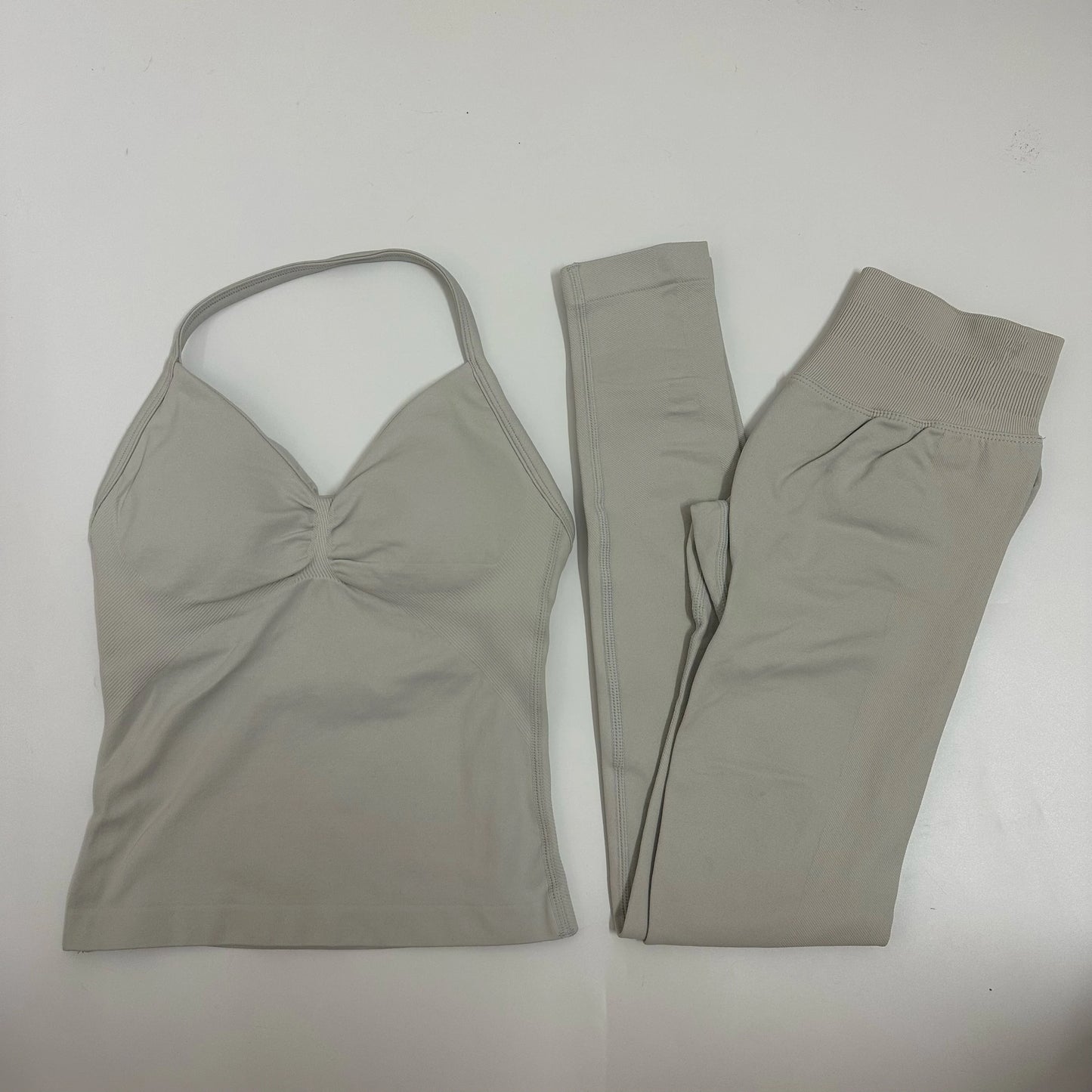 No Logo 2 Pieces Set Yoga Leggings Set Women Backless Tank Tops High Waist Scrunch Gym Suit Fitness Clothes Outfit Yoga Set