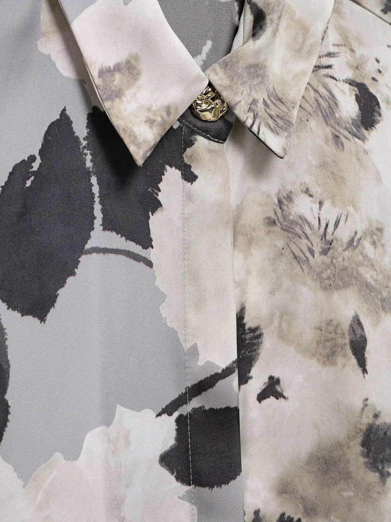 TRAFZA Women 2025 Spring Fashion Silk Satin Texture Long Sleeve Printed Shirt Button Midi Skirt Suit Female Printed Set