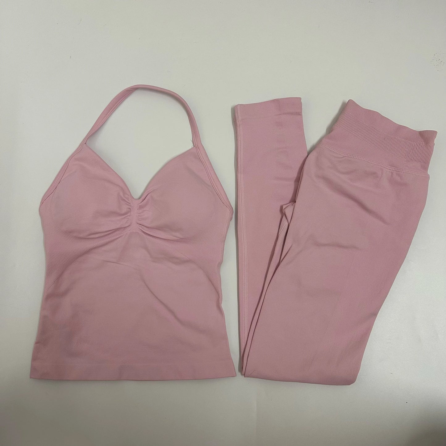 No Logo 2 Pieces Set Yoga Leggings Set Women Backless Tank Tops High Waist Scrunch Gym Suit Fitness Clothes Outfit Yoga Set
