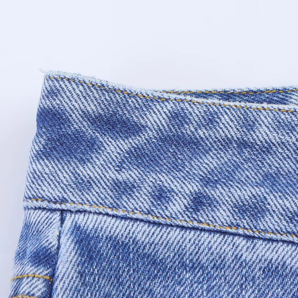 TRAF Women's Short Lapel Denim Shirt + Irregular Fashion Short Skirt Pants Vintage Casual Denim Suit Commuter High Street Suit