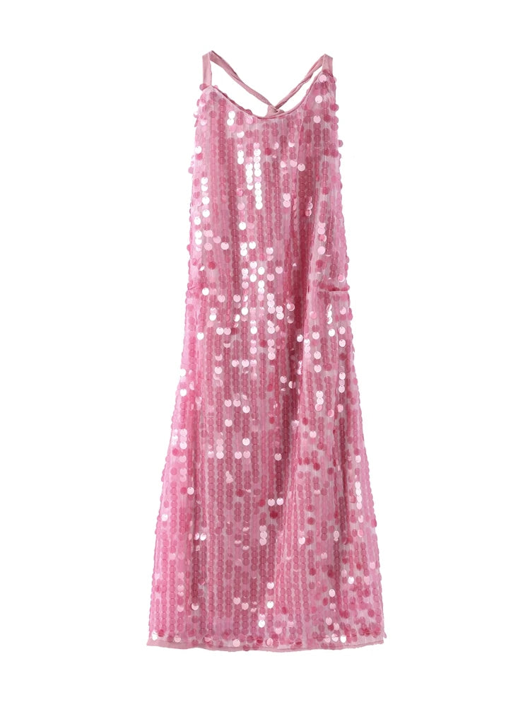 Halter Sequin Mini Dresses Sexy Sleeveless Backless Women Party Gown Fashion Solid Color Shiny Hanging Neck Beach Short Dresses