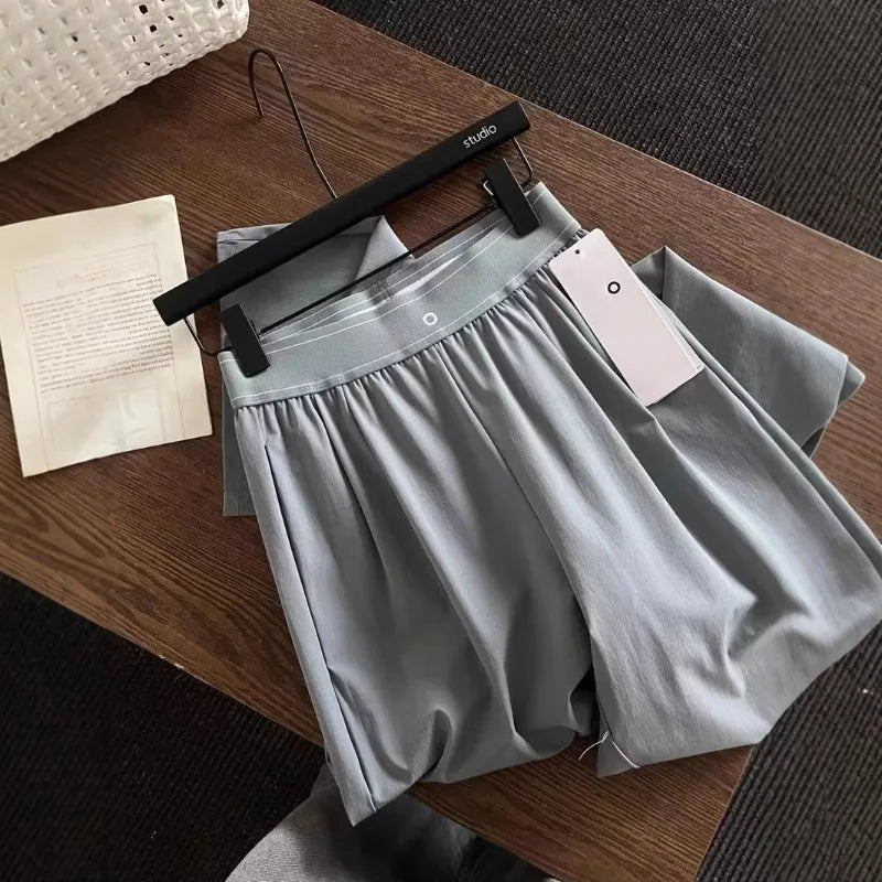 AL Fashion Wide Leg Trousers Women Summer Sports Casual LOOSE Sweatpants Women Elastic High Waist Loose Straight Yoga Pants
