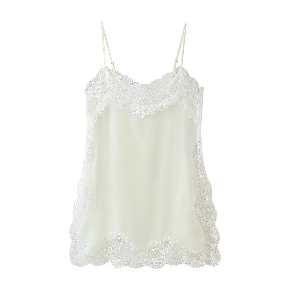 TRAFZA Female Summer New Fashion V-neck Lace Spliced Split Sling Top Women Elegant Sexy Backless Party Style Casual Camisole Top