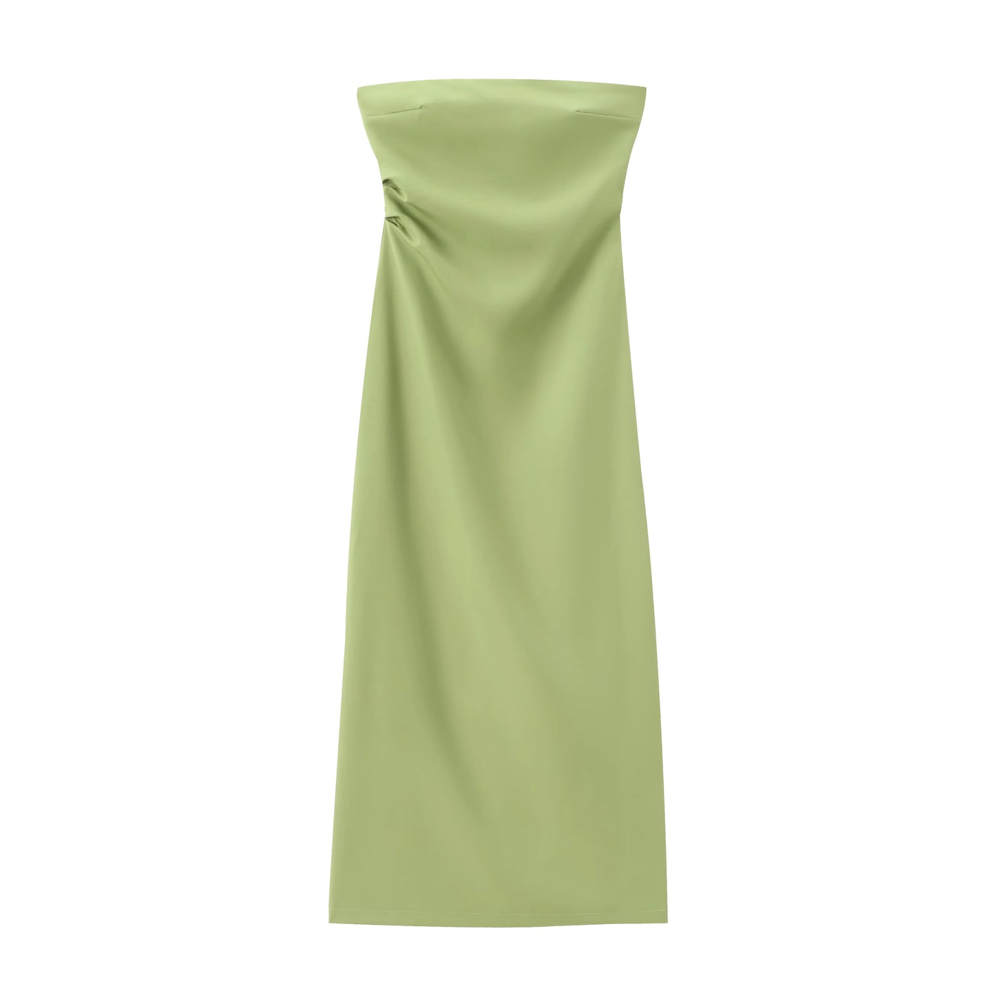 TRAF Women Fashion Summer New Sexy Split Back Zip Pleated Sleeveless Strapless Dress Chic Female French Elegant Evening