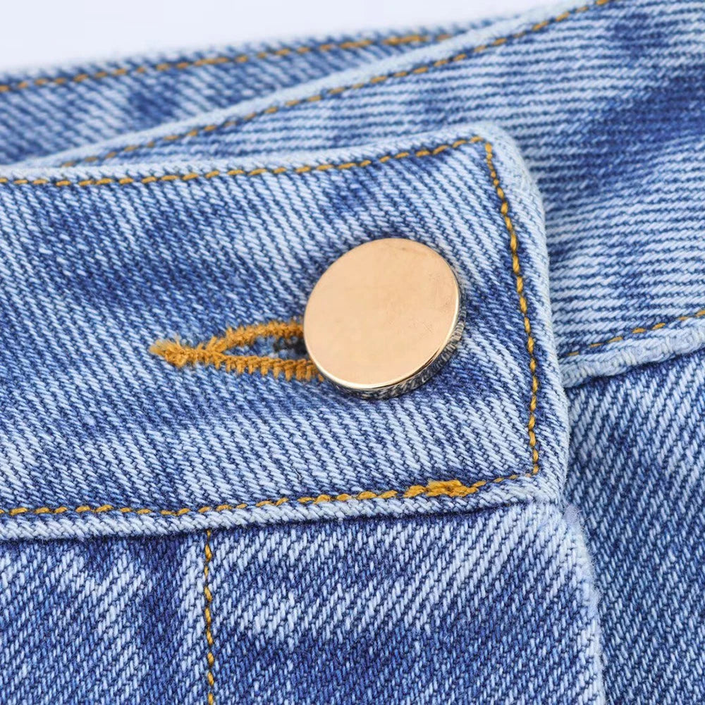 TRAF Women's Short Lapel Denim Shirt + Irregular Fashion Short Skirt Pants Vintage Casual Denim Suit Commuter High Street Suit