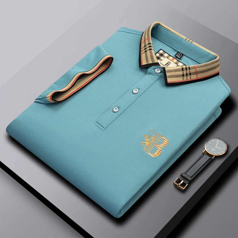 Summer men's fashion casual short sleeved polo shirt high-end boutique embroidered top comfortable and breathable lapel T-shirt
