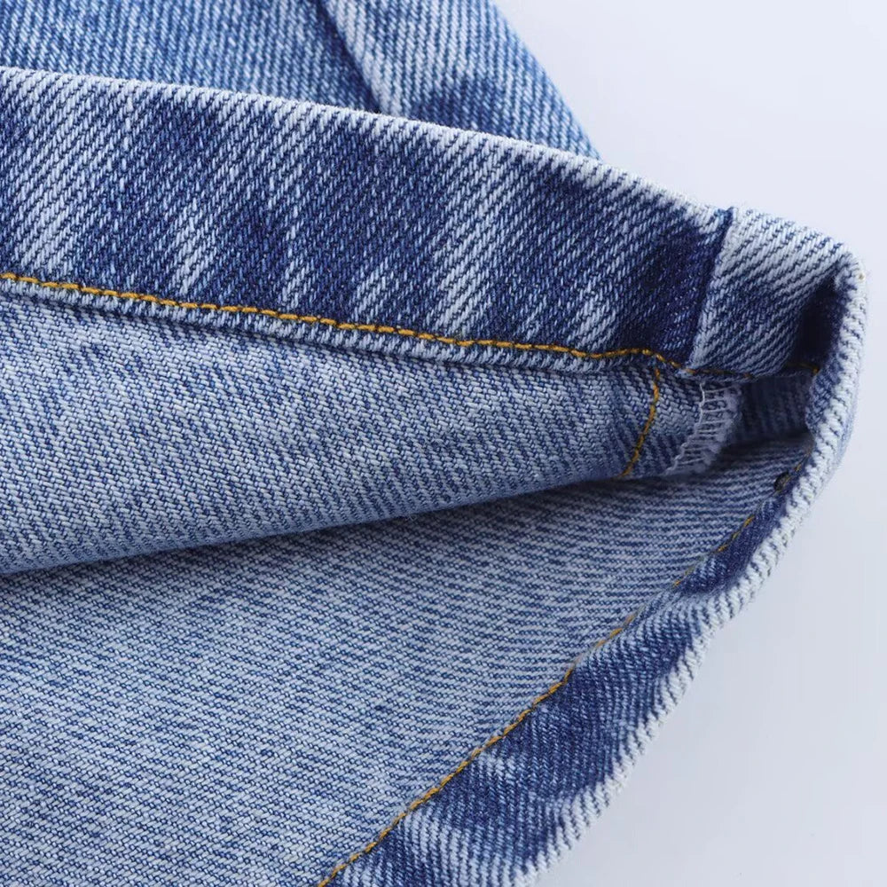 TRAF Women's Short Lapel Denim Shirt + Irregular Fashion Short Skirt Pants Vintage Casual Denim Suit Commuter High Street Suit