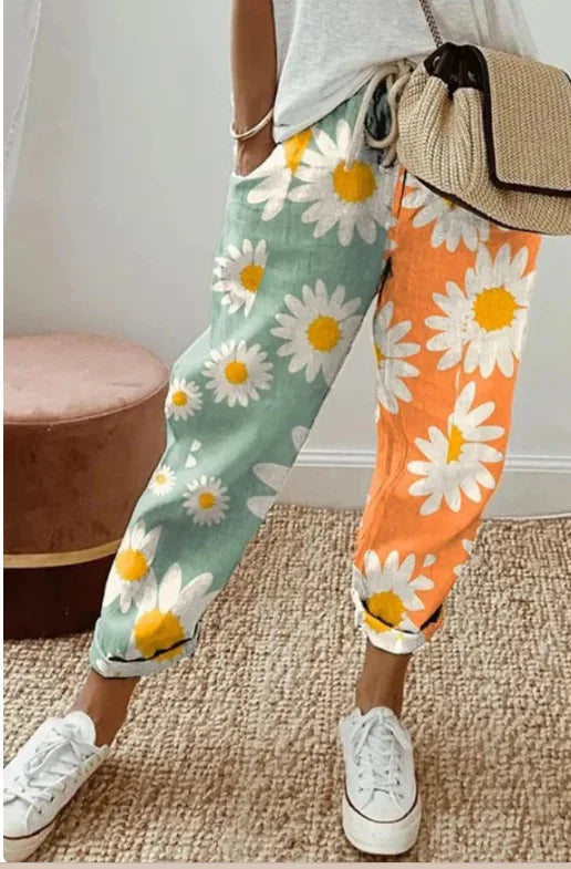 Casual Print Ankle-Length Pants For Women Fashion Mid Waist Straight Pants Lady Holiday Boho Beach Womens Clothing Spring New