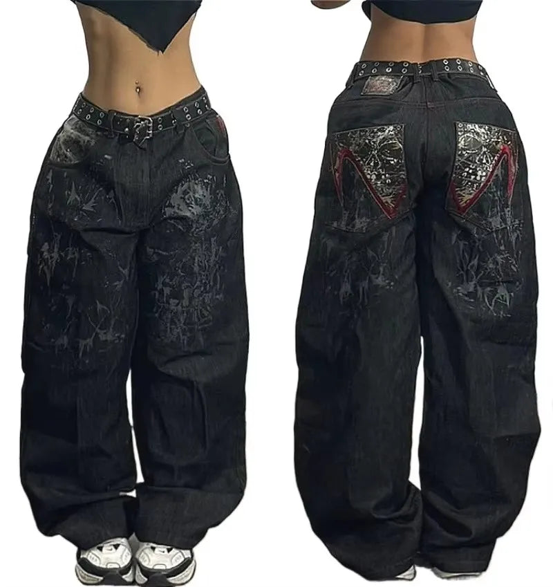 Y2K Hip-hop Stitching Fashion Joker Retro Jeans Female Korean Casual Simple Dress Essential Wide-leg Pants Loose  Joker Overalls