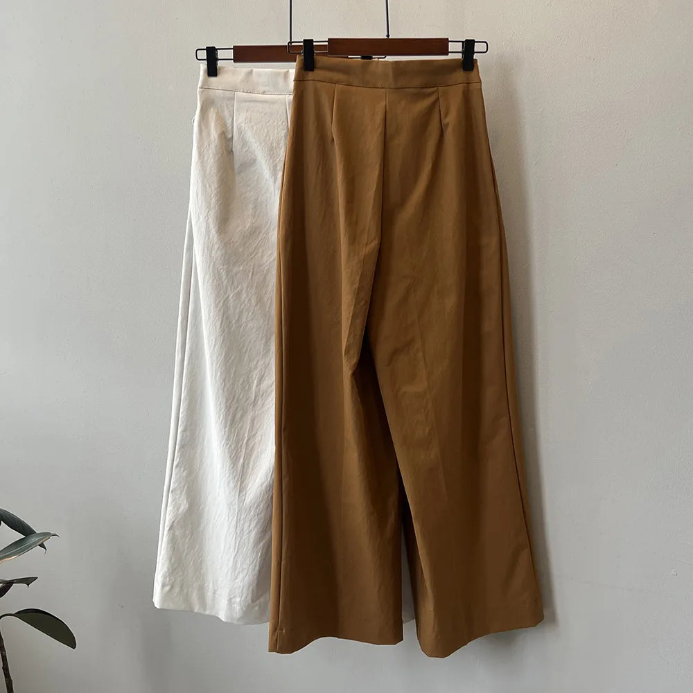 2024 Women Casual Wide Leg High Waist Pants Fashion Clothes Black Brown Pants Female Trousers