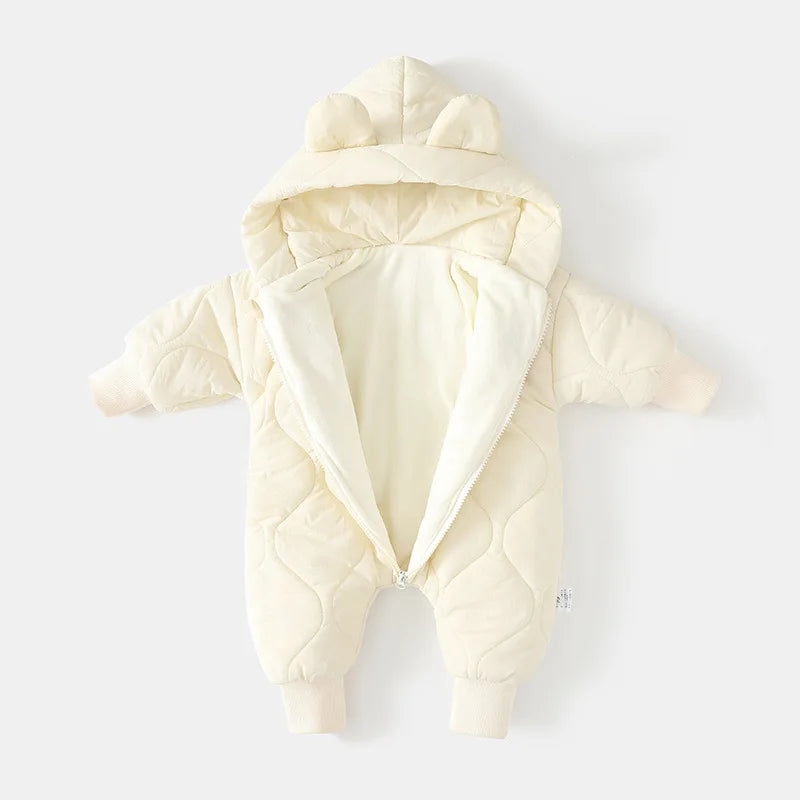 Winter Infant Babys Boys Rompers Cotton Fleece Thick Warm Toddler Kids Boys Jumpsuits Newborn Boys Bear Printed Hooded Onesies