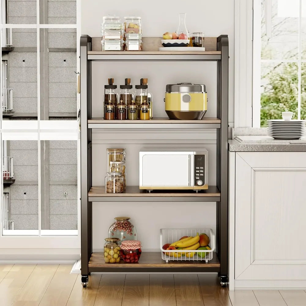 Kitchen Bakers Rack with Power Outlet,With pegboard Bakers Racks,Microwave Oven Stand with Storage 4 Tiers,microwave stand， for