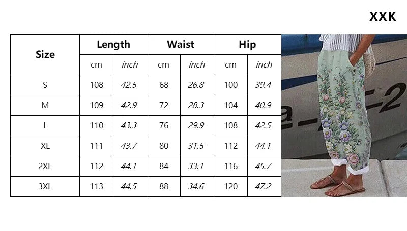 Casual Print Ankle-Length Pants For Women Fashion Mid Waist Straight Pants Lady Holiday Boho Beach Womens Clothing Spring New