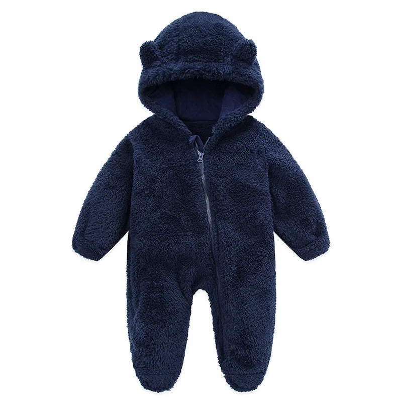 OLEKID Autumn Winter Newborn Baby overalls Plus Velvet Hooded Kids Baby Girl Romper 0-1 Years Infant Toddler Boy Jumpsuit Outfit