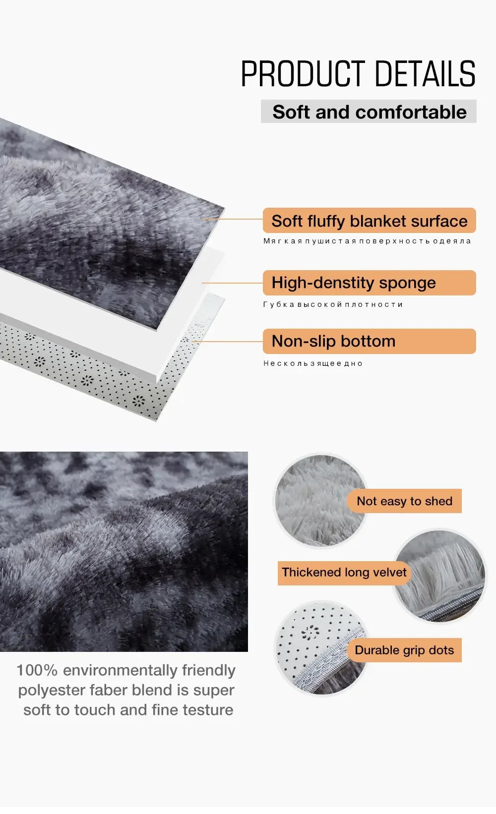 VIKAMA Long Pile Soft Carpet Living Room Bedroom Bedside Non Slip Skin Friendly Carpet Ins Nordic Style Home Decor Carpet
