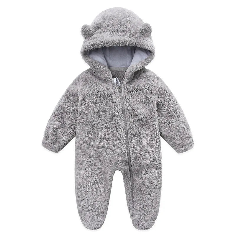 OLEKID Autumn Winter Newborn Baby overalls Plus Velvet Hooded Kids Baby Girl Romper 0-1 Years Infant Toddler Boy Jumpsuit Outfit