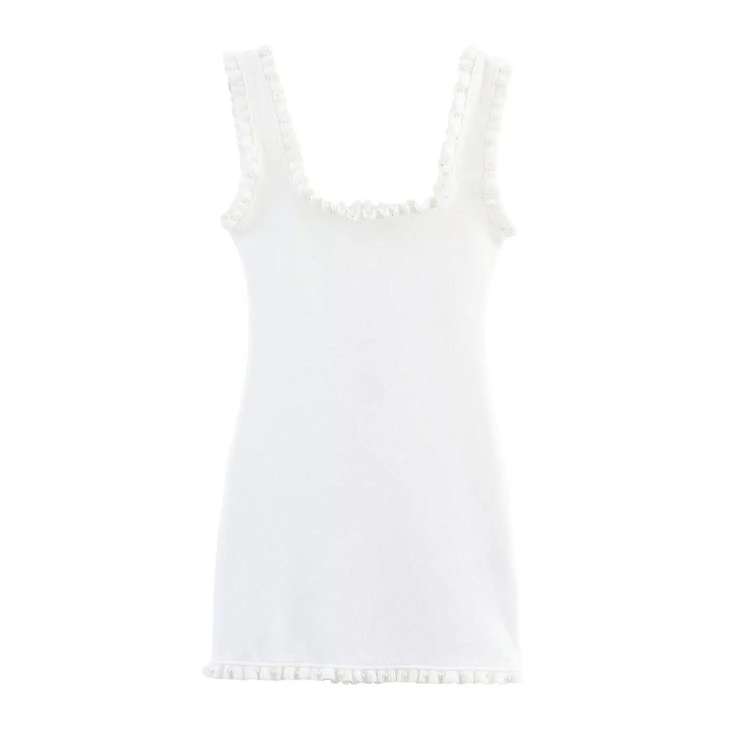 TRAFZA Female Summer Sexy Slim Dress 2 Color Solid Square Collar Sleeveless Backless Flower Decoration Women's Fashion Dresses