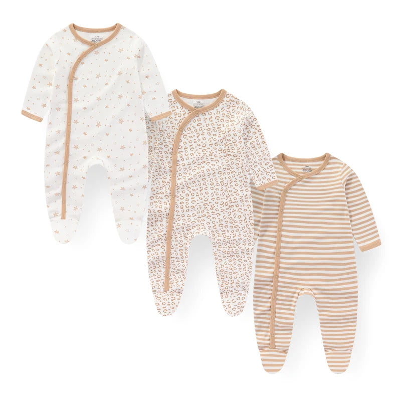 Kiddiezoom 3 Pcs/Lot Autumn Winter Unisex Cartoon Long Sleeve Baby Boy Girl Romper 100%Cotton Soft Newborn Jumpsuits Clothing