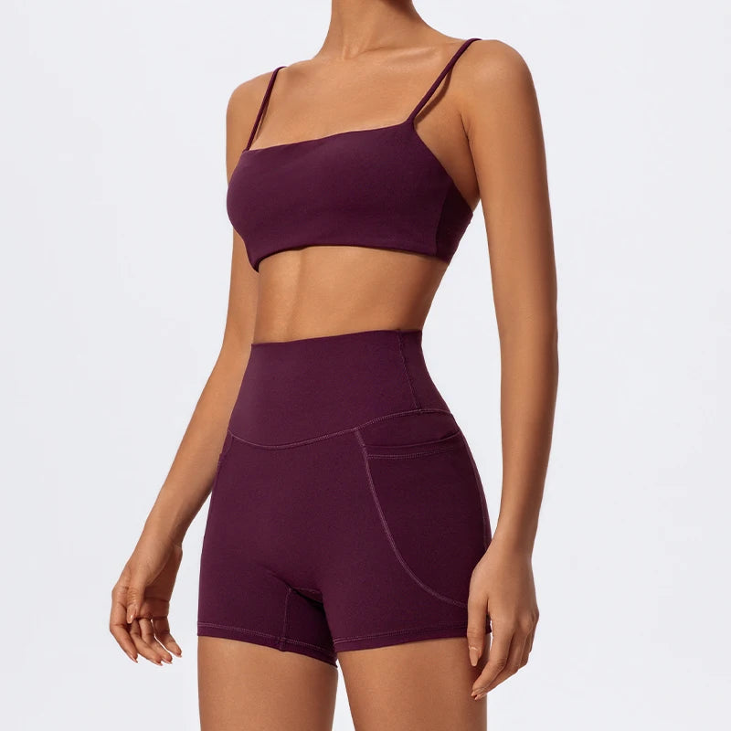 Ctenkevet Women Two Piece Gym Workout Set Female Bra Yoga Sets 2ps Shorts Fitness Wear Women Quick-Dry Camisole Sports Bra Suits