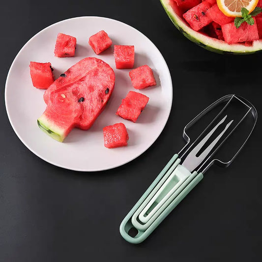 Watermelon Cutting Tool,Stainless Steel Fruit Watermelon Fork Slicer Cutter, Cutting Tool Fork Slicer Knife Set for Home Kitchen