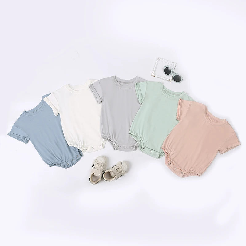 Summer Bamboo Fiber Baby Romper Solid Breathable Onesies 2025 Short Sleeve O-neck For Newborn Bodysuit Infant Jumpsuit Clothes