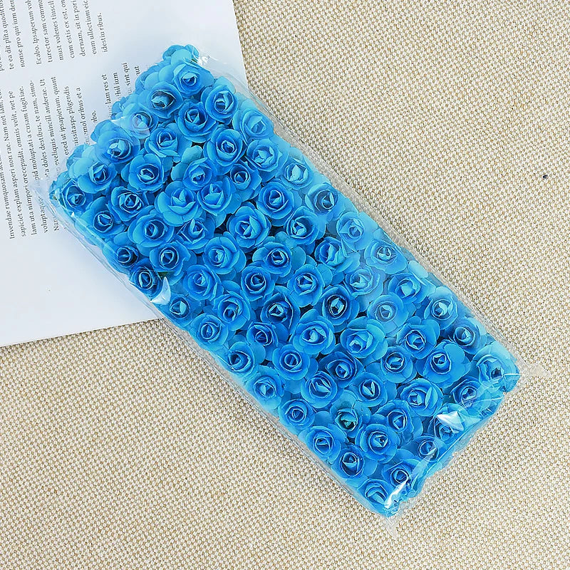 144pcs 2cm Artificial Mini Paper Rose Bouquet for Wedding Party Decoration Home DIY Wreath Gifts Scrapbooking Craft Fake Flowers
