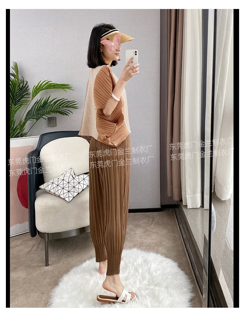 Miyake Life Pleated Pants Loose Harem Pants Women's Summer Thin Fashion Versatile Nine-minute Calf Pants