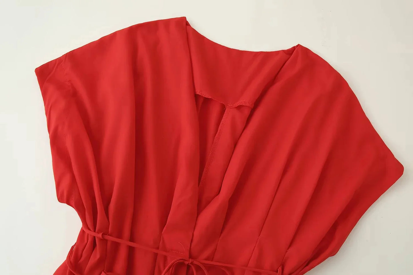 TRAFZA 2025 Spring Summer Vintage Women Dresses Fashion Single Breasted Sashes Draped V Neck Sleeveless Solid Ladies Dresses